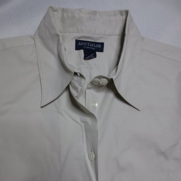 ANN TAYLOR womens BLOUSE ecru DRESS shirt STRETCH light gray CAREER SIZE 6 - Picture 2 of 9